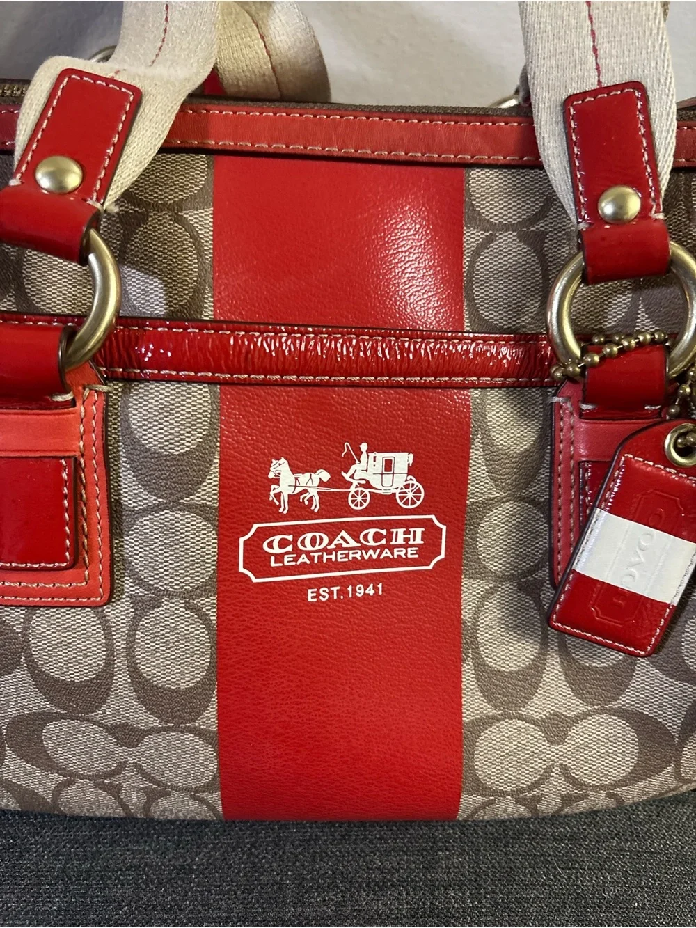Coach Heritage Stripe XL Zip Satchel K0769-11564 - Picture 3 of 17